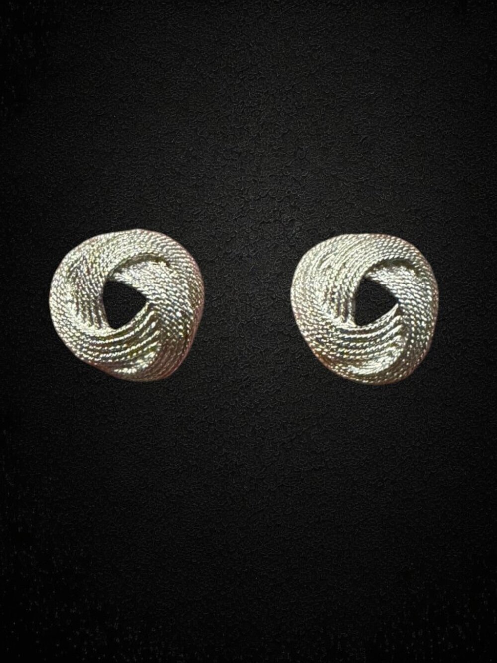 Vintage Silver Tone Textured Knot Clip On Earrings Swirl Rope 1" Statement